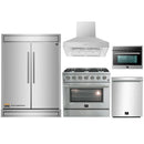 Forno 5-Piece Appliance Package - 36-Inch Gas Range, Refrigerator, Wall Mount Hood, 24-Inch Microwave Oven, & 3-Rack Dishwasher in Stainless Steel