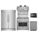 Forno 5-Piece Appliance Package - 36-Inch Gas Range, 60-Inch Refrigerator, Wall Mount Hood with Backsplash, 24-Inch Microwave Drawer, & 3-Rack Dishwasher in Stainless Steel