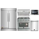 Forno 5-Piece Appliance Package - 36-Inch Gas Range, 60-Inch Refrigerator, Wall Mount Hood with Backsplash, 24-Inch Microwave Drawer, & 3-Rack Dishwasher in Stainless Steel