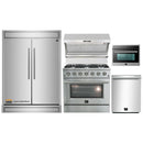 Forno 5-Piece Appliance Package - 36-Inch Gas Range, 60-Inch Refrigerator, Wall Mount Hood with Backsplash, 24-Inch Microwave Oven, & 3-Rack Dishwasher in Stainless Steel