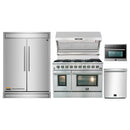 Forno 5-Piece Appliance Package - 48-Inch Gas Range, 60-Inch Refrigerator, Wall Mount Hood with Backsplash, 24-Inch Microwave Oven, & 3-Rack Dishwasher in Stainless Steel