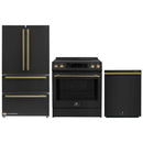 Forno Espresso 3-Piece Appliance Package - 30-Inch Induction Range, Refrigerator and Dishwasher in Black with Antique Brass Trim