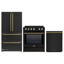 Forno 3-Piece Appliance Package - 30-Inch Induction Range, French Door Refrigerator, and Dishwasher in Black with Antique Brass Trim