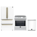 Forno 3-Piece Appliance Package - 30-Inch Induction Range, French Door Refrigerator, and Dishwasher in White with Antique Brass Trim