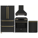 Forno 4-Piece Appliance Package - 30-Inch Espresso Induction Range , Wall Mount Range Hood, 36-Inch French Door Refrigerator, and Dishwasher in Black with Antique Brass Handle