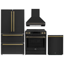 Forno 4-Piece Appliance Package - 30-Inch Espresso Induction Range , Wall Mount Range Hood, 36-Inch French Door Refrigerator, and Dishwasher in Black with Antique Brass Handle