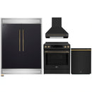 Forno 4-Piece Appliance Package - 30-Inch Espresso Induction Range , Wall Mount Range Hood, 60-Inch Built-In Convertible Refrigerator, and Dishwasher in Black with Antique Brass Handle