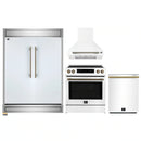 Forno 4-Piece Appliance Package - 30-Inch Espresso Induction Range , Wall Mount Range Hood, 60-Inch Built-In Convertible Refrigerator, and Dishwasher in White with Antique Brass Handle