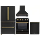 Forno 4-Piece Appliance Package - 30-Inch Espresso Induction Range , Wall Mount Range Hood, 36-Inch French Door Refrigerator, and Dishwasher in Black with Antique Brass Handle