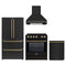 Forno 4-Piece Appliance Package - 30-Inch Espresso Induction Range, Wall Mount Range Hood, 36-Inch French Door Refrigerator, and Dishwasher in Black with Antique Brass Trim