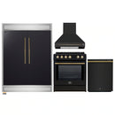Forno 4-Piece Appliance Package - 30-Inch Espresso Induction Range , Wall Mount Range Hood, 60-Inch Built-In Convertible Refrigerator, and Dishwasher in Black with Antique Brass Handle