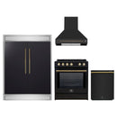Forno 4-Piece Appliance Package - 30-Inch Espresso Induction Range , Wall Mount Range Hood, 60-Inch Built-In Convertible Refrigerator, and Dishwasher in Black with Antique Brass Handle
