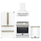Forno 4-Piece Appliance Package - 30-Inch Espresso Induction Range, Wall Mount Range Hood, 36-Inch French Door Refrigerator, and Dishwasher in White with Antique Brass Trim