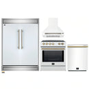Forno 4-Piece Appliance Package - 30-Inch Espresso Induction Range , Wall Mount Range Hood, 60-Inch Built-In Convertible Refrigerator, and Dishwasher in White with Antique Brass Handle