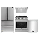 Forno 4-Piece Appliance Package - 30-Inch Gas Range, Under Cabinet Range Hood, Refrigerator, and Dishwasher in Stainless Steel