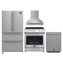 Forno 4-Piece Appliance Package - 30-Inch Espresso Electric Range , Wall Mount Range Hood, 36-Inch French Door Refrigerator, and Dishwasher in Stainless Steel