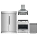 Forno 4-Piece Appliance Package - 30-Inch Espresso Electric Range , Wall Mount Range Hood, 60-Inch Built-In Convertible Refrigerator, and Dishwasher in Stainless Steel
