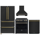 Forno 4-Piece Appliance Package - 30-Inch Espresso Electric Range , Wall Mount Range Hood, 36-Inch French Door Refrigerator, and Dishwasher in Black with Antique Brass Handle