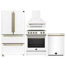 Forno 4-Piece Appliance Package - 30-Inch Espresso Electric Range , Wall Mount Range Hood, 36-Inch French Door Refrigerator, and Dishwasher in White with Antique Brass Handle