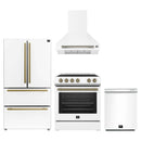 Forno 4-Piece Appliance Package - 30-Inch Espresso Electric Range , Wall Mount Range Hood, 36-Inch French Door Refrigerator, and Dishwasher in White with Antique Brass Handle