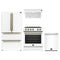 Forno Espresso 4-Piece Appliance Package - 30-Inch Electric Range, Under Cabinet Range Hood, Refrigerator and Dishwasher in White with Antique Brass Trim