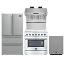 Forno 4-Piece Appliance Package - 36-Inch Electric Range, Wall Mount Range Hood with Backsplash, French Door Refrigerator, and Dishwasher in Stainless Steel