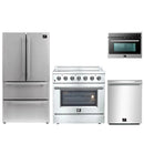 Forno 4-Piece Appliance Package - 36-Inch Electric Range, French Door Refrigerator, Dishwasher, and 24-Inch Microwave Oven in Stainless Steel