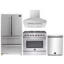 Forno 4-Piece Appliance Package - 36" Dual Fuel Range, 36" Refrigerator, Wall Mount Hood, & 3-Rack Dishwasher in Stainless Steel