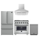 Forno 4-Piece Pro Appliance Package - 36-Inch Gas Range, Refrigerator, Wall Mount Hood, & 3-Rack Dishwasher in Stainless Steel