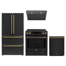 Forno Espresso 4-Piece Appliance Package - 30-Inch Induction Range, Under Cabinet Range Hood, Refrigerator and Dishwasher in Black with Antique Brass Trim