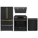 Forno Espresso 4-Piece Appliance Package - 30-Inch Induction Range, Under Cabinet Range Hood, Refrigerator and Dishwasher in Black with Antique Brass Trim