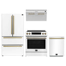 Forno Espresso 4-Piece Appliance Package - 30-Inch Induction Range, Under Cabinet Range Hood, Refrigerator and Dishwasher in White with Antique Brass Trim
