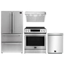 Forno Espresso 4-Piece Appliance Package - 30-Inch Induction Range, Under Cabinet Range Hood, Refrigerator and Dishwasher in Stainless Steel with Antique Brass Trim