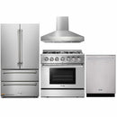 Thor Kitchen 4-Piece Pro Appliance Package - 36-Inch Dual Fuel Range with Liquid Propane Cooktop, French Door Refrigerator, Pro-Style Wall Mount Hood and Dishwasher in Stainless Steel