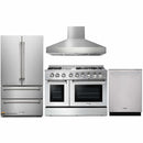 Thor Kitchen 4-Piece Pro Appliance Package - 48-Inch Gas Range with Liquid Propane Kit, Pro Wall Mount Hood, French Door Refrigerator, and Dishwasher in Stainless Steel
