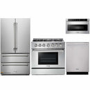 Thor Kitchen 4-Piece Pro Appliance Package - 36-Inch Gas Range with Liquid Propane Kit, French Door Refrigerator, Dishwasher, and Microwave Drawer in Stainless Steel
