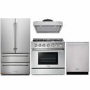 Thor Kitchen 4-Piece Pro Appliance Package - 36-Inch Gas Range with Liquid Propane Kit, French Door Refrigerator, Under Cabinet Hood and Dishwasher in Stainless Steel