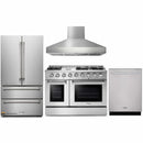 Thor Kitchen 4-Piece Pro Appliance Package - 48-Inch Gas Range with Liquid Propane Kit, Pro Wall Mount Hood, French Door Refrigerator, and Dishwasher in Stainless Steel