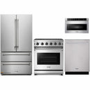 Thor Kitchen 4-Piece Appliance Package - 30-Inch Gas Range with Liquid Propane Kit, French Door Refrigerator, Dishwasher, and Microwave Drawer in Stainless Steel