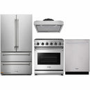 Thor Kitchen 4-Piece Appliance Package - 30-Inch Gas Range with Liquid Propane Kit, French Door Refrigerator, Under Cabinet Hood and Dishwasher in Stainless Steel