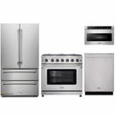Thor Kitchen 4-Piece Appliance Package - 36-Inch Gas Range with Liquid Propane Kit, French Door Refrigerator, Dishwasher, and Microwave Drawer in Stainless Steel