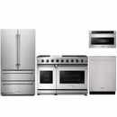 Thor Kitchen 4-Piece Appliance Package - 48-Inch Gas Range with Liquid Propane Kit, French Door Refrigerator, Dishwasher, and Microwave Drawer in Stainless Steel