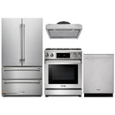 Thor Kitchen 4-Piece Appliance Package - 30-Inch Gas Range with Liquid Propane Kit, Tilt Panel, French Door Refrigerator, Under Cabinet Hood and Dishwasher in Stainless Steel