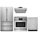 Thor Kitchen 4-Piece Appliance Package - 36-Inch Gas Range with Liquid Propane Kit, Tilt Panel, French Door Refrigerator, Under Cabinet Hood and Dishwasher in Stainless Steel