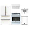 Forno 5-Piece Appliance Package - 30-Inch Gas Range, Under Cabinet Range Hood, Refrigerator, Dishwasher, and 30-Inch Microwave Drawer in White with Antique Brass Trim