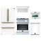 Forno 5-Piece Appliance Package - 30-Inch Gas Range, Under Cabinet Range Hood, Refrigerator, Dishwasher, and  24-Inch Microwave Oven in White with Antique Brass Trim