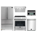 Forno 5-Piece Appliance Package - 30-Inch Electric Range, Under Cabinet Range Hood, French Door Refrigerator, Dishwasher, and 30-Inch Microwave Drawer in Stainless Steel