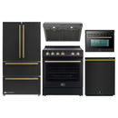 Forno 5-Piece Appliance Package - 30-Inch Electric Range, Under Cabinet Range Hood, Refrigerator, Dishwasher, and 24-Inch Microwave Oven in Black with Antique Brass Trim