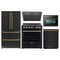 Forno 5-Piece Appliance Package - 30-Inch Electric Range, Under Cabinet Range Hood, Refrigerator, Dishwasher, and 24-Inch Microwave Oven in Black with Antique Brass Trim