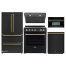 Forno 5-Piece Appliance Package - 30-Inch Electric Range, Under Cabinet Range Hood, Refrigerator, Dishwasher, and  30-Inch Microwave Oven in Black with Antique Brass Trim